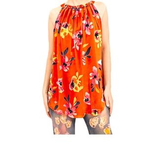 Ellen Tracy Red Floral Boho Top with Studded Accents Size Large